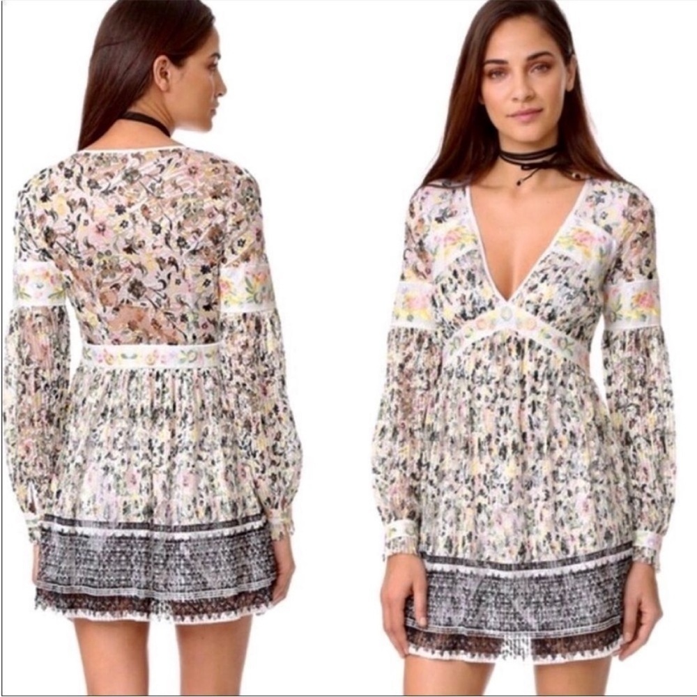 FREE PEOPLE Cherry Blossom Floral Lace
Embroidered Mini Dress in Ivory 0